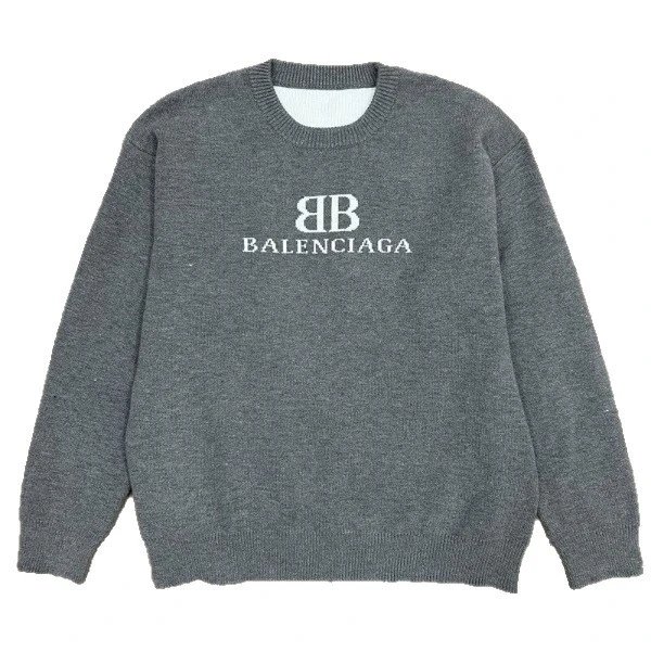 Balenciaga Logo Embroidered Black Gray Crewneck Sweater