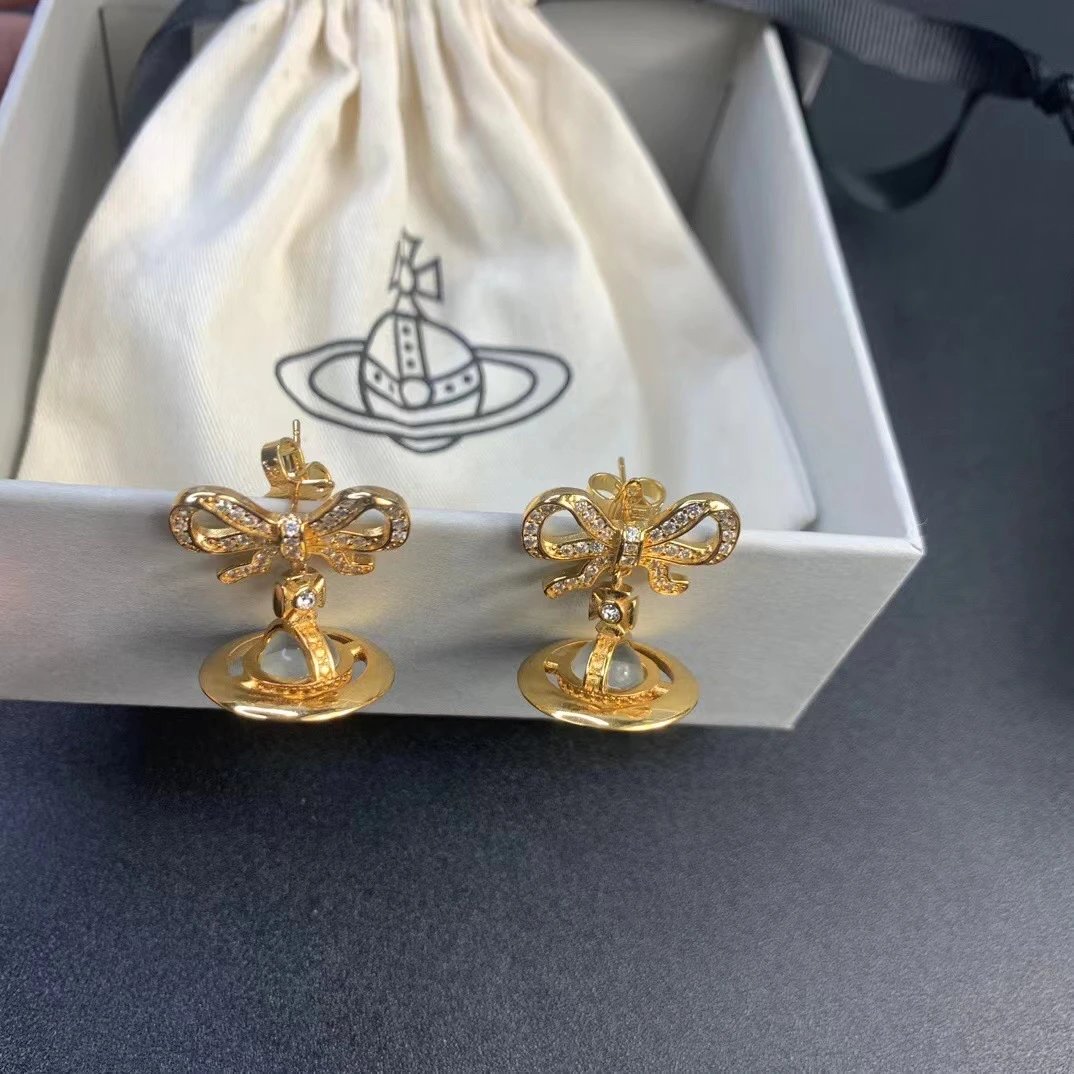 Vivienne Westwood Orb Bow Gold Crystal Earrings