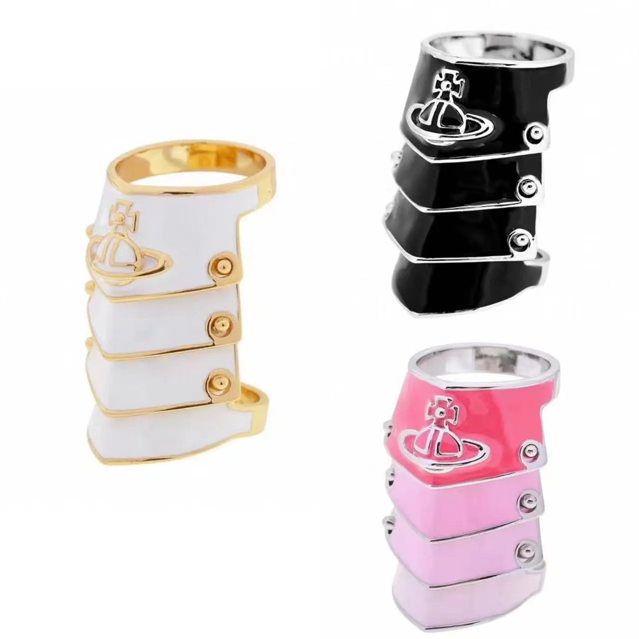 Vivienne Westwood Orb Enamel Gold White Black Pink Statement Ring