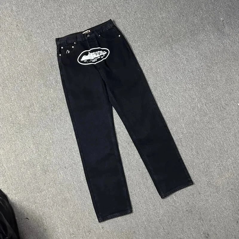 Denim Straight Leg Light Blue Washed Graphic Jeans