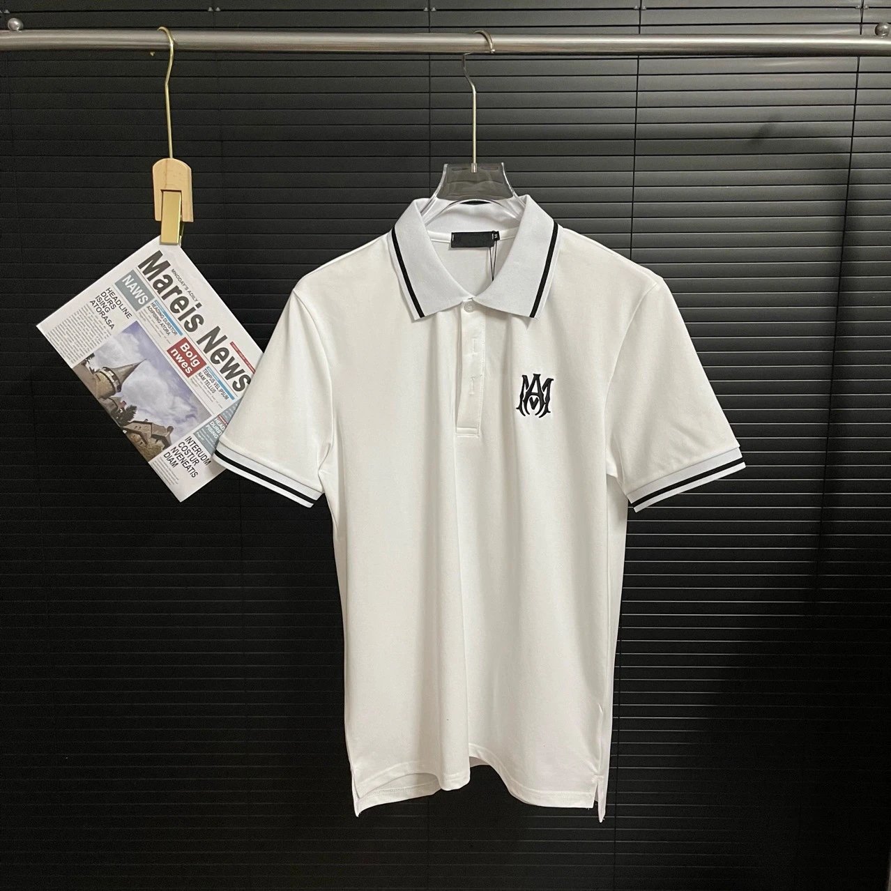 Black Polo Shirt with White Trim and Embroidered Logo Casual