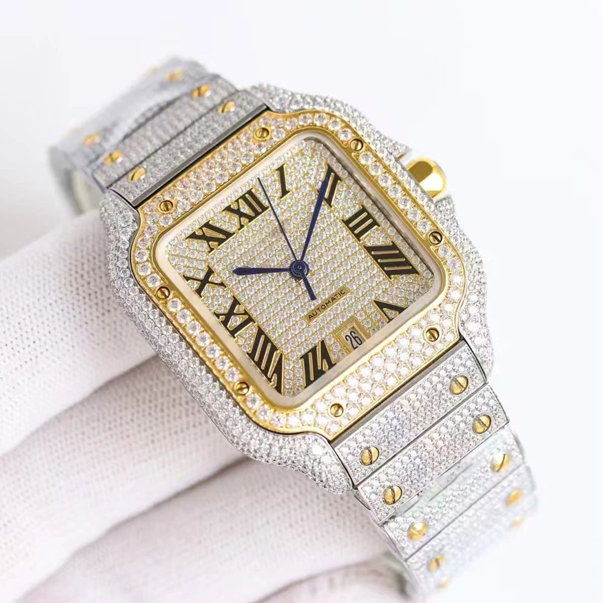 Cartier Santos Square White Gold Diamond Encrusted Luxury Watch