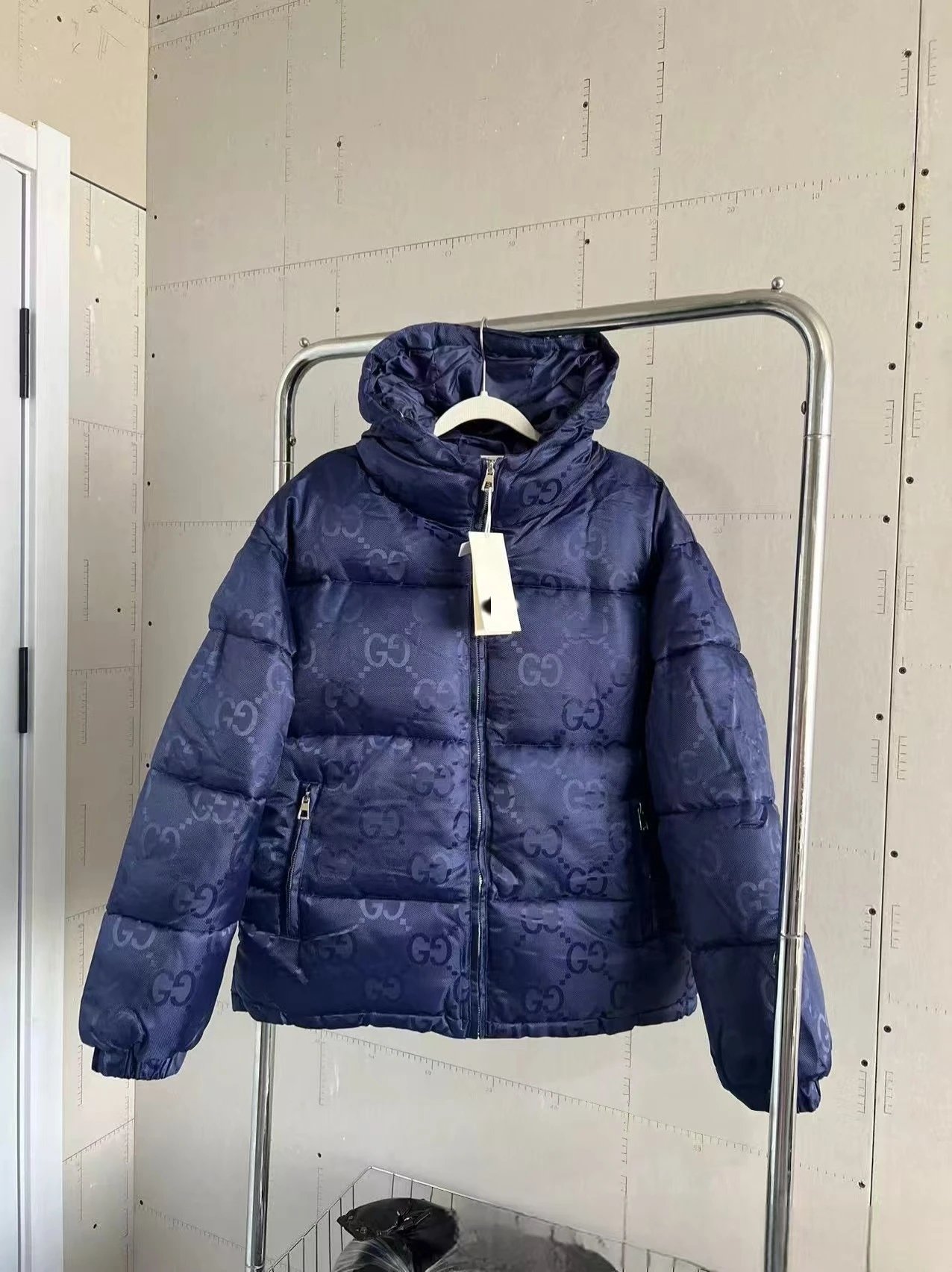 Gucci Vests Hooded Monogram Puffer Vest — Dark blue
