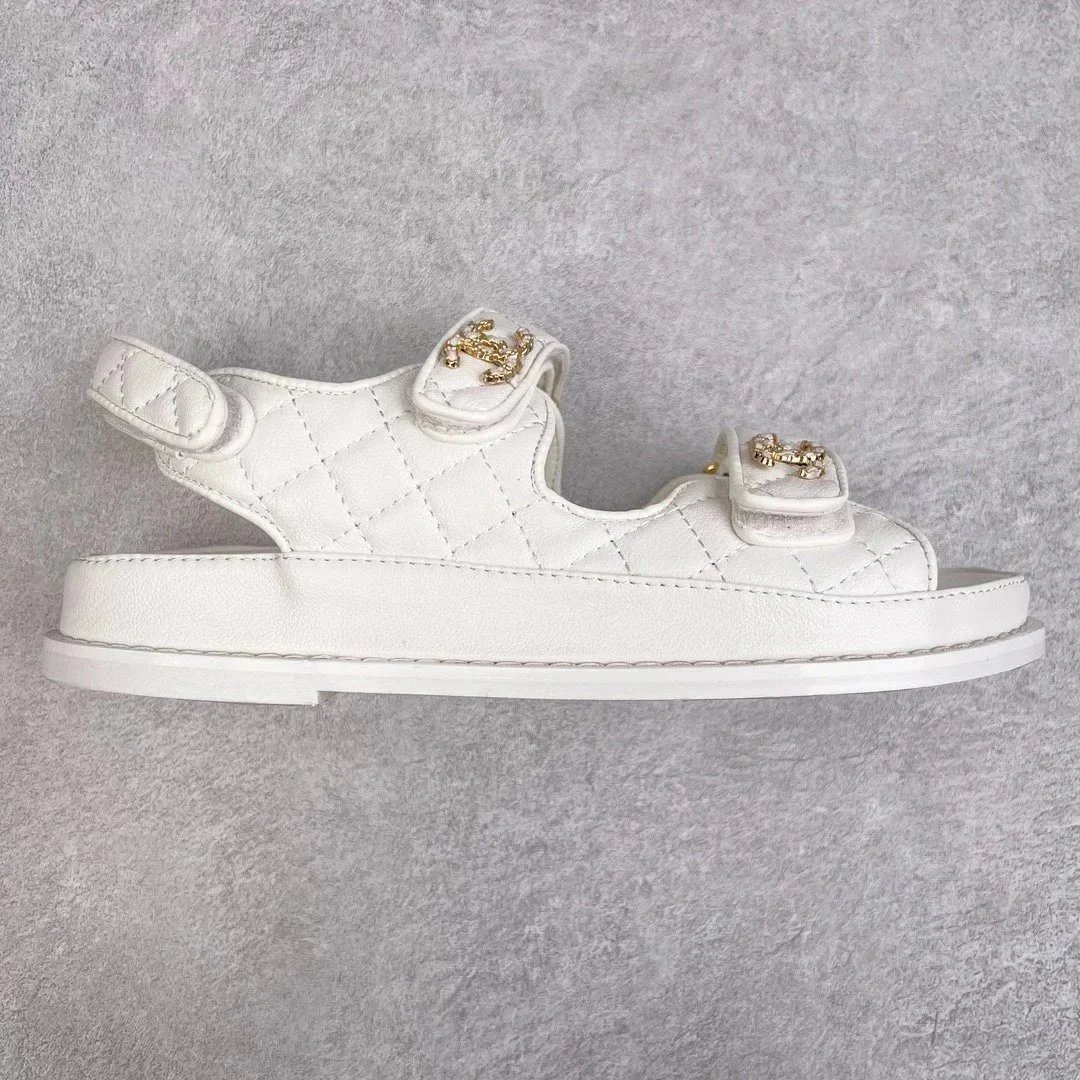 Chanel CC Logo White Quilted Leather Sandals