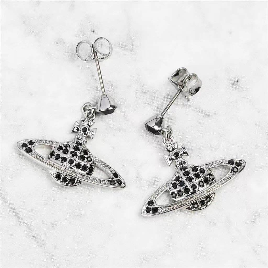 Vivienne Westwood Orb Black Crystal Punk Earrings