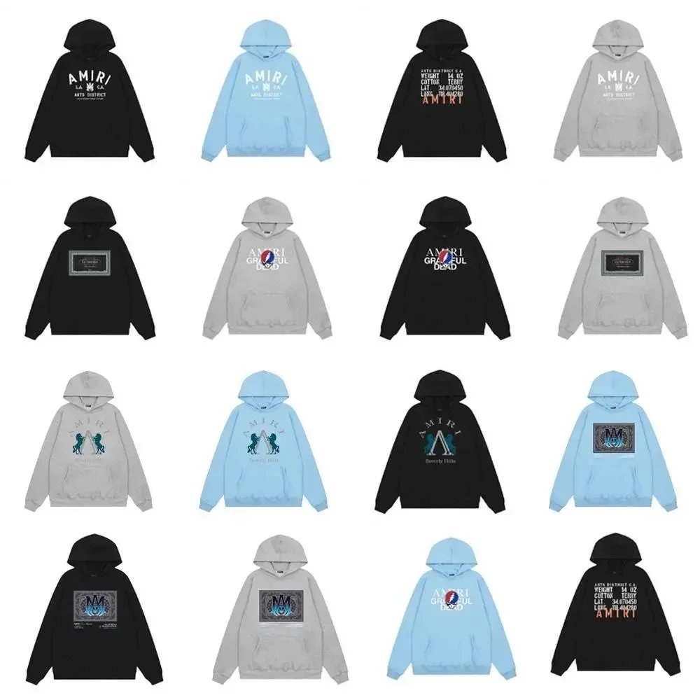 Amiri Hooded Sweatshirt Black Light Blue Gray Graphic Print
