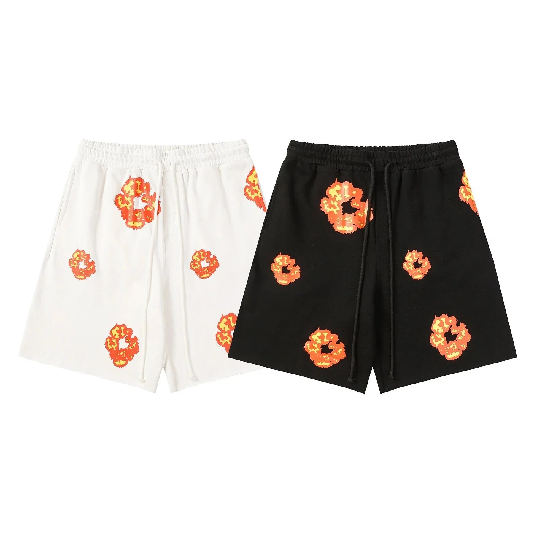 Flame Print Black White Graphic休闲 Set