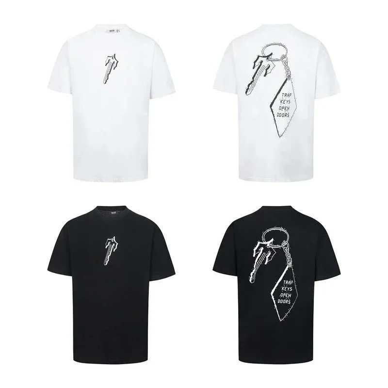 White Black Graphic Print Keychain Motif T-Shirt