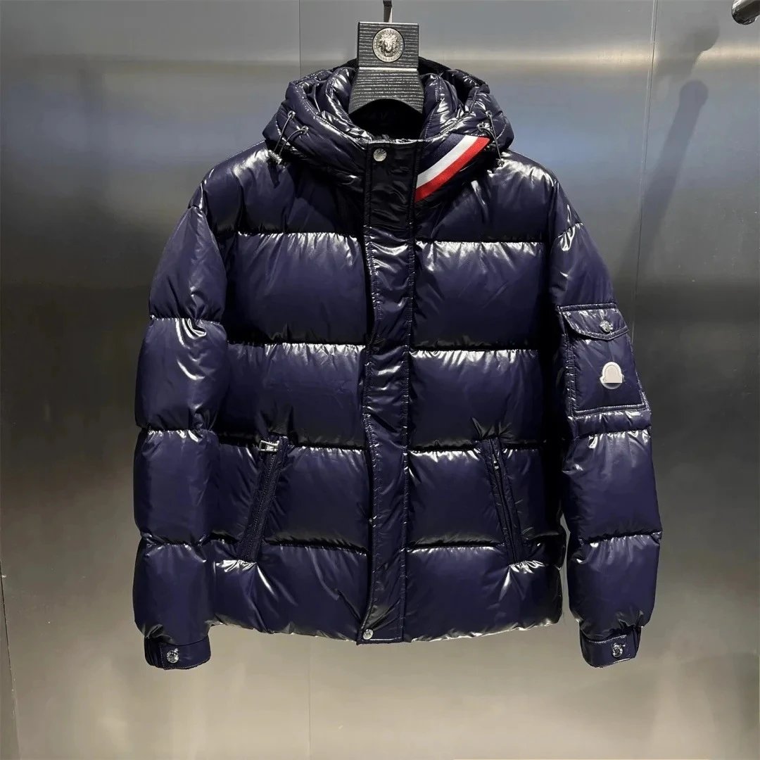 Unbranded Down Jackets Hooded Quilted Puffer Jacket with Sleeve Pocket — Navy Blue
