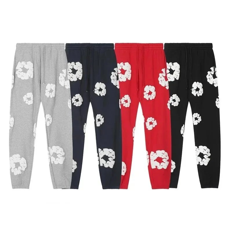 Floral Print Hooded Sweatshirt Set Gray Navy Red Black Streetwear