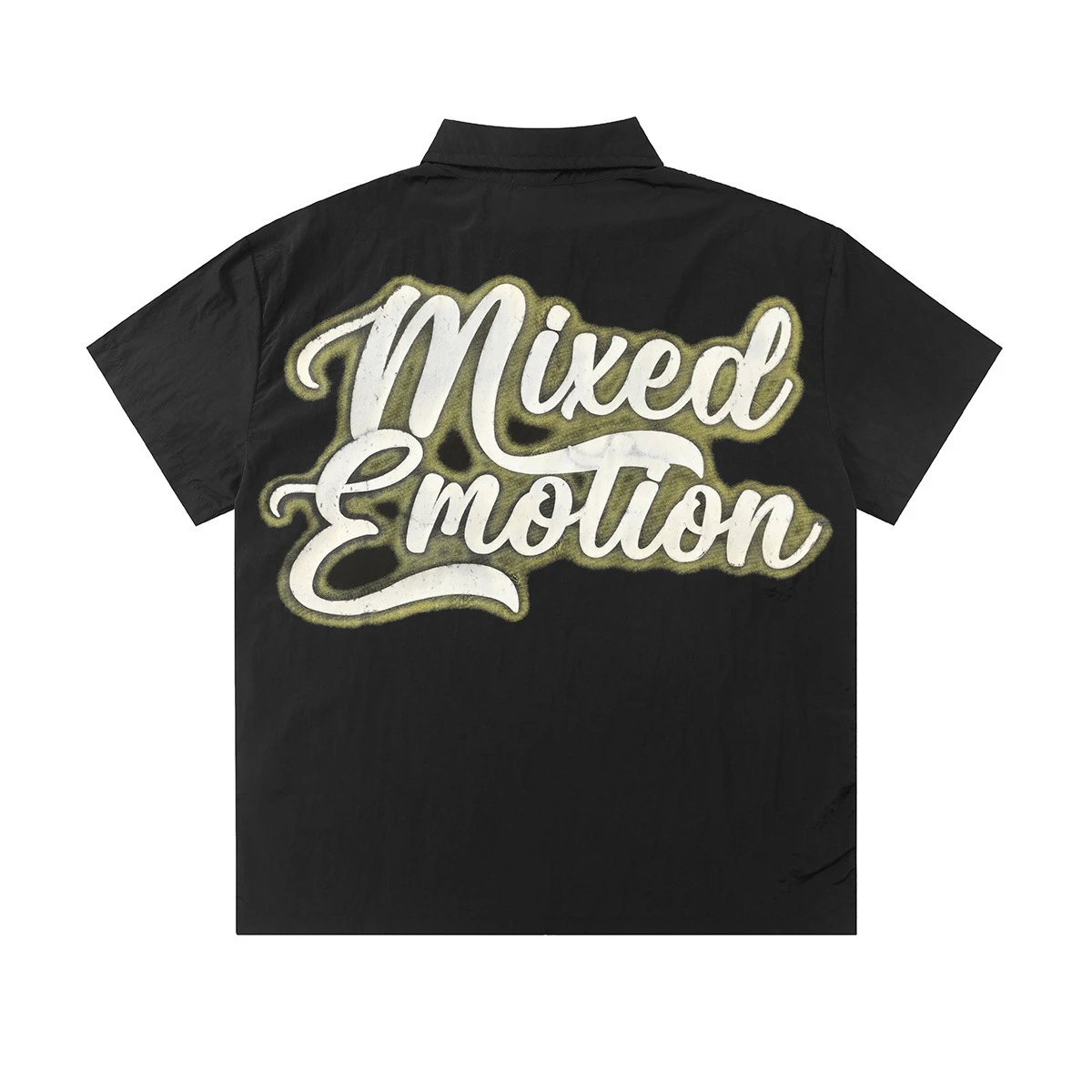 Black Short Sleeve Shirt With Mixed Emotion Graphic Print Casual