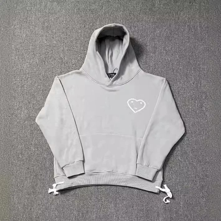 Heart Embroidery Black Gray Hooded Sweatshirt And Jogger Set