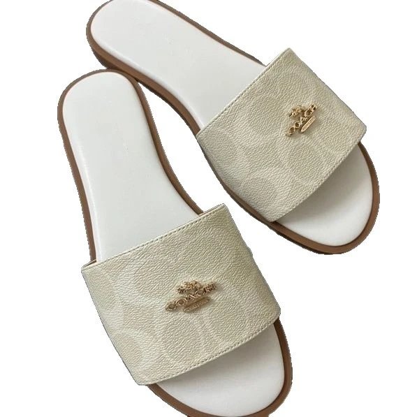 Coach Slide Sandals Brown Monogram Flat Slippers