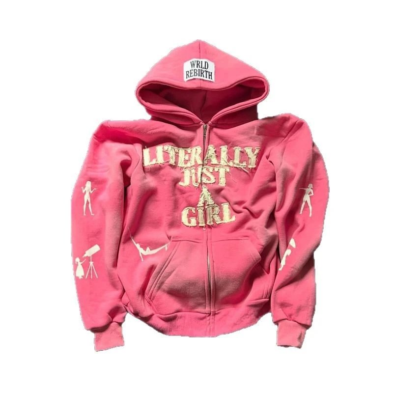 WRLD REBIRTH Pink Distressed Graphic Hoodie