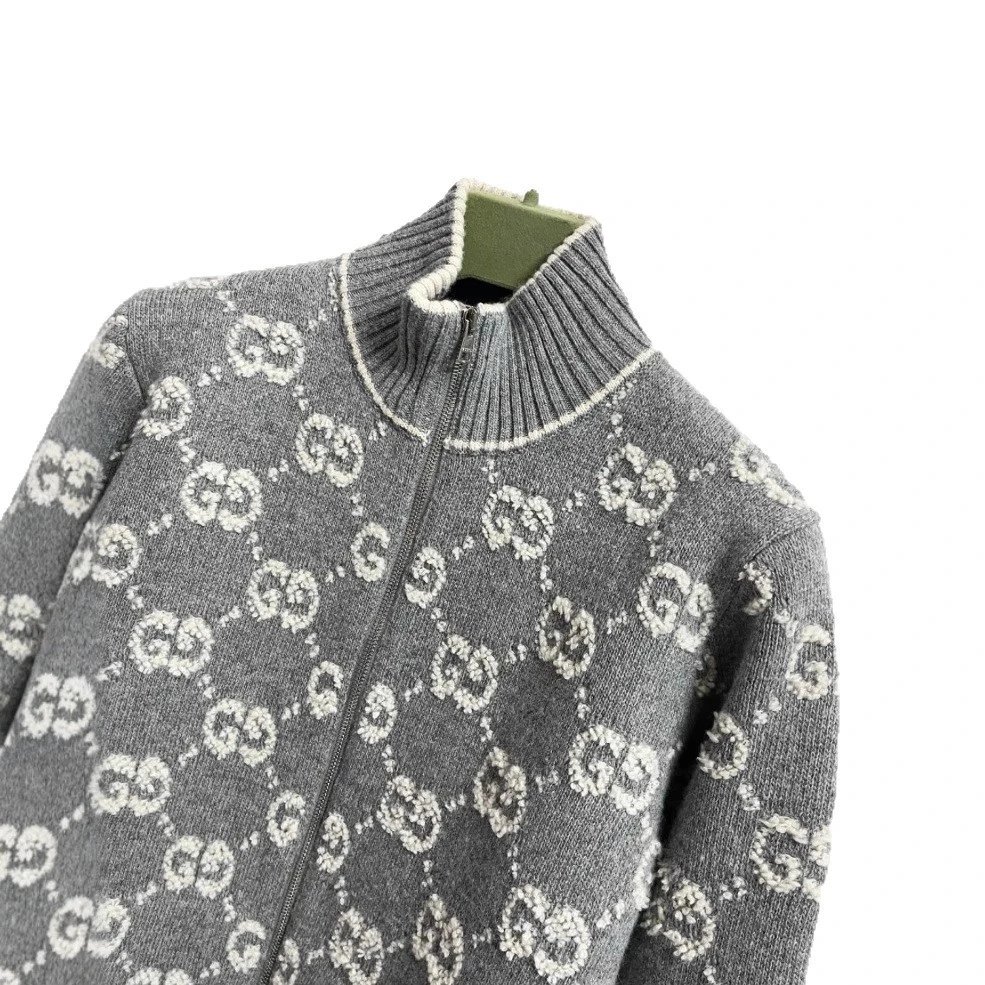 Gucci GG Pattern Gray Turtleneck Knit Sweater