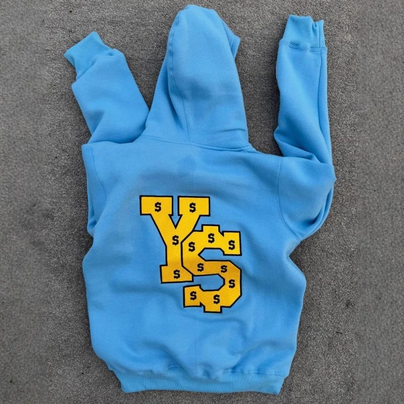 Blue Hooded Sweatshirt with Yellow YS Logo Streetwear