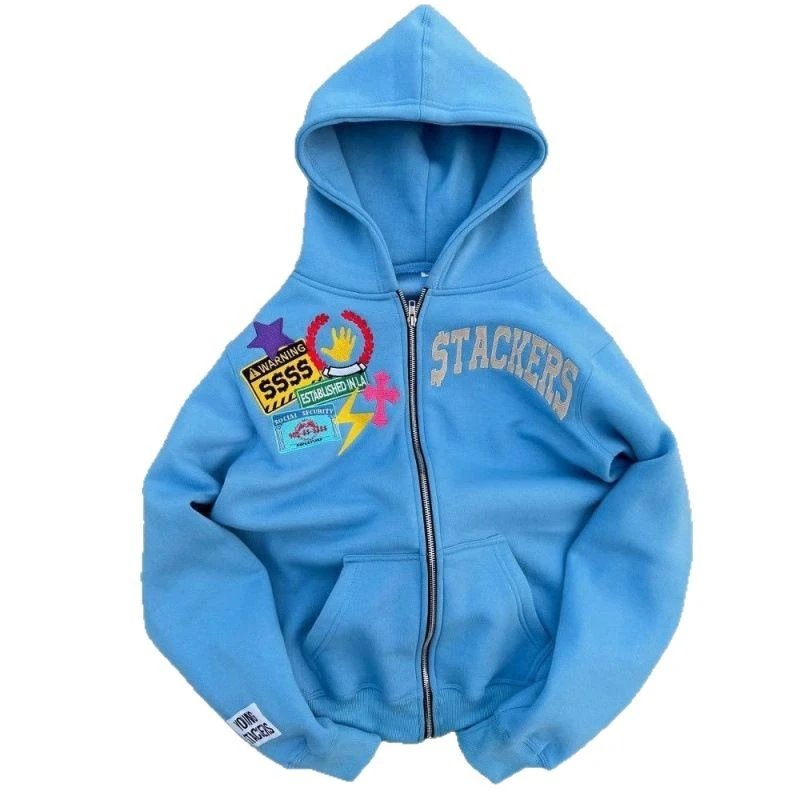 Blue Hooded Sweatshirt with Yellow YS Logo Streetwear