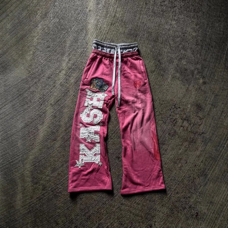 Black Sweatpants with Gray Flame Print Casual Joggers