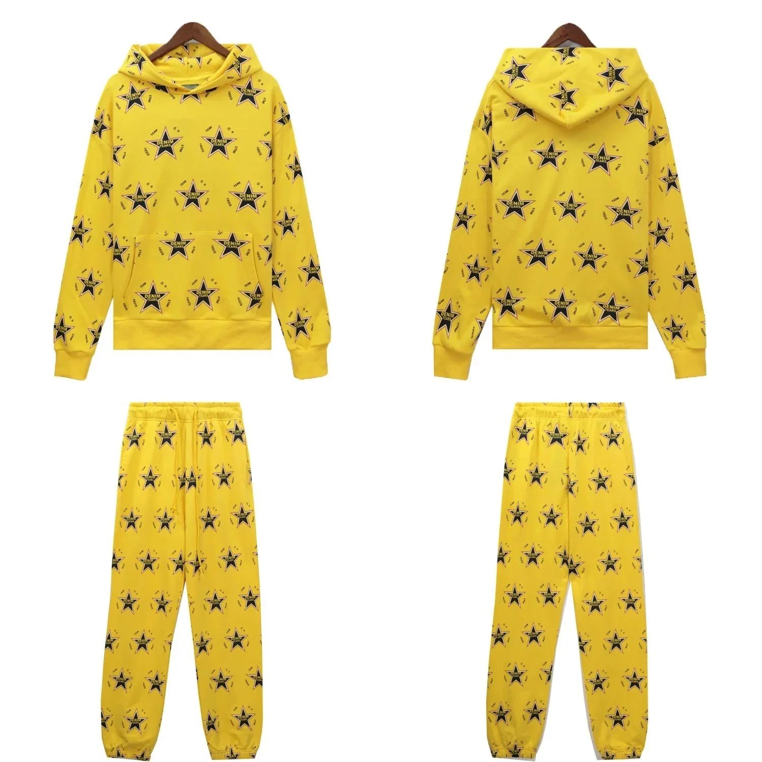 Star Print Hooded Sweatshirt And Jogger Pants Set Black Gray Yellow Coffee Casual