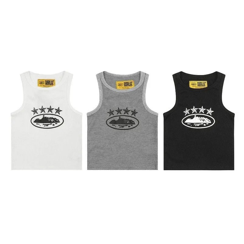 Guerilla Tank Top White Gray Black Graphic Ribbed Crop Top