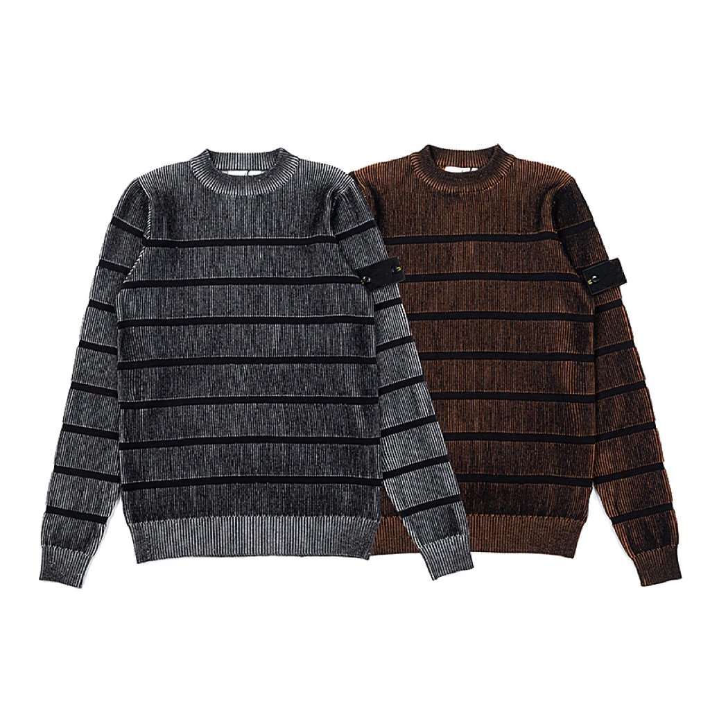 Stone Island Ribbed Brown Black Striped Crewneck Sweater