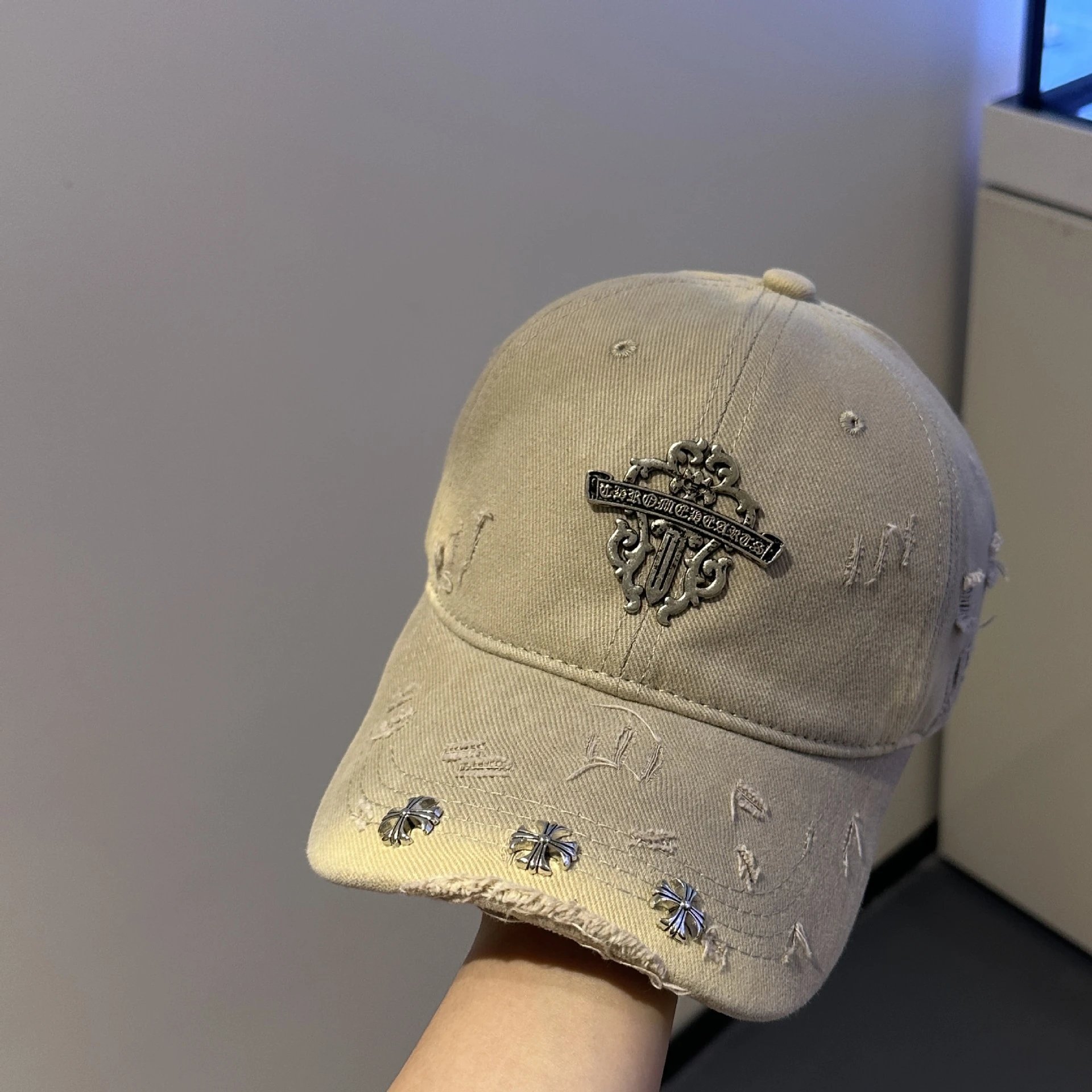 Chrome Hearts Black Distressed Embroidered Baseball Cap