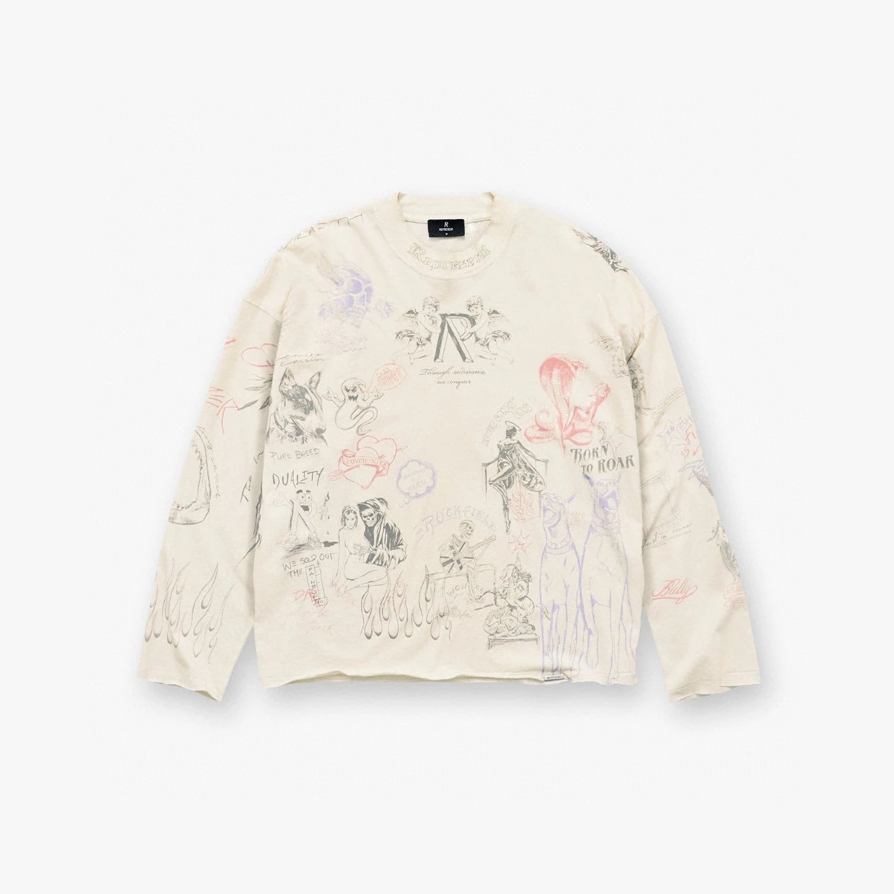 Graphic Print Charcoal Washed Oversized Crewneck Sweatshirt