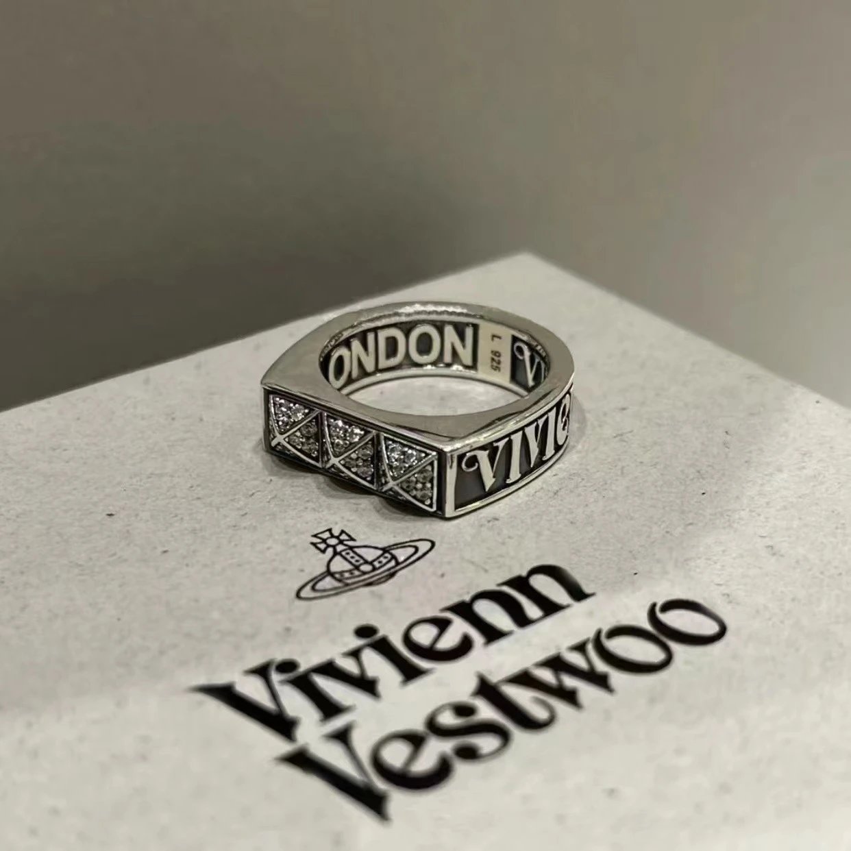 Vivienne Westwood Silver Tone Black Enamel Punk Ring
