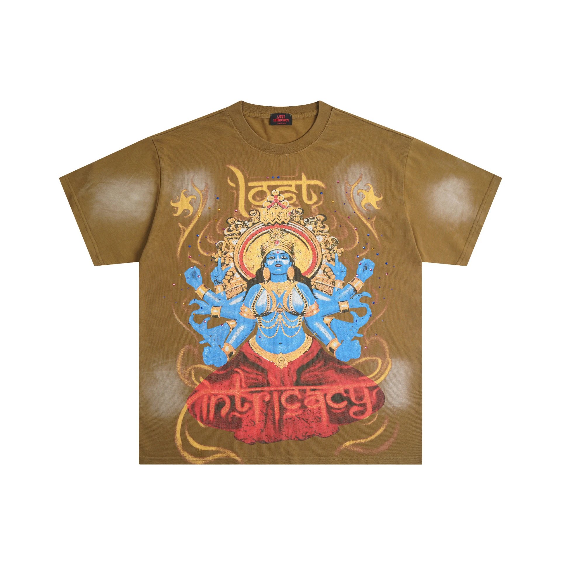 Olive Green Graphic Print Blue Deity T-Shirt