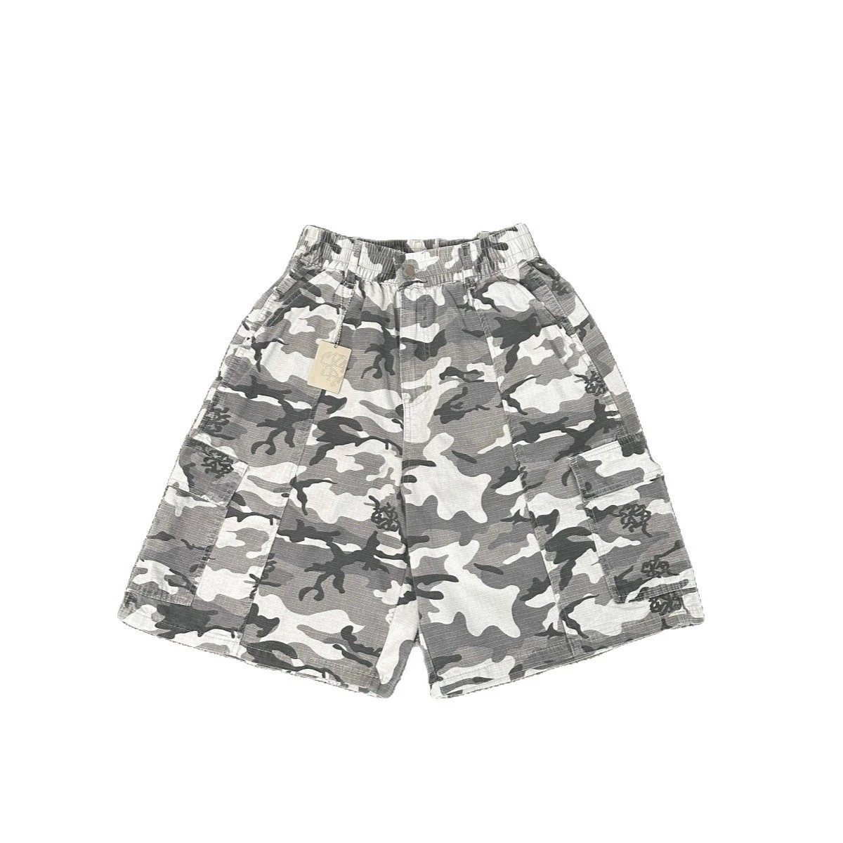 Camo Print Cargo Shorts Beige Brown Black Tactical Style