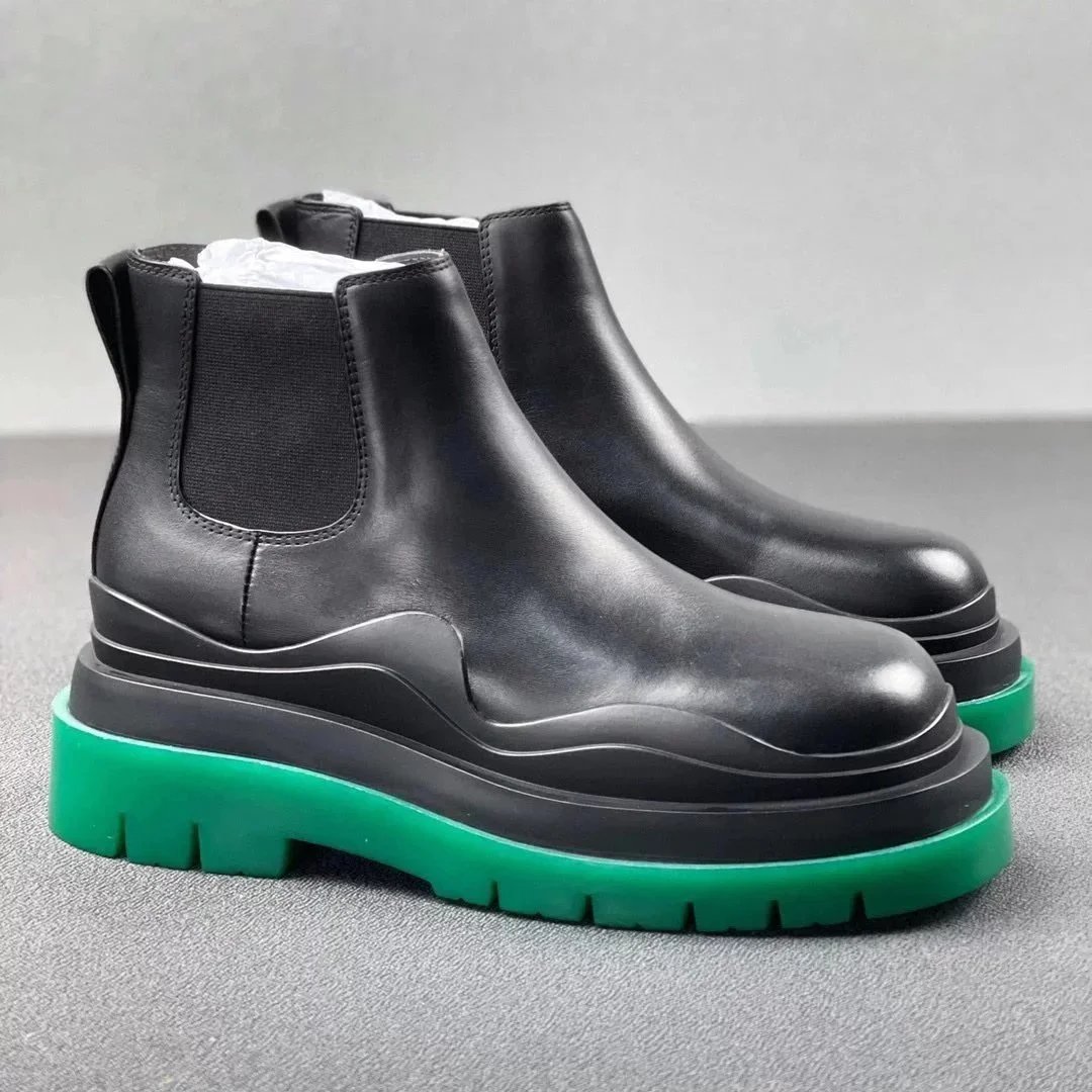 Unbranded Boots Chelsea platform lug with contrast sole — Black Green (Grass Green) Middle Gang