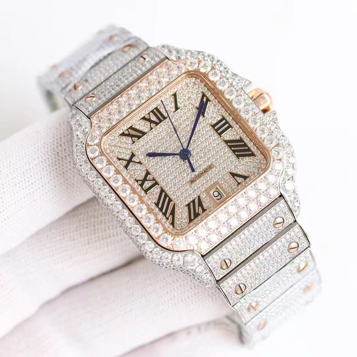 Cartier Santos Square White Gold Diamond Encrusted Luxury Watch