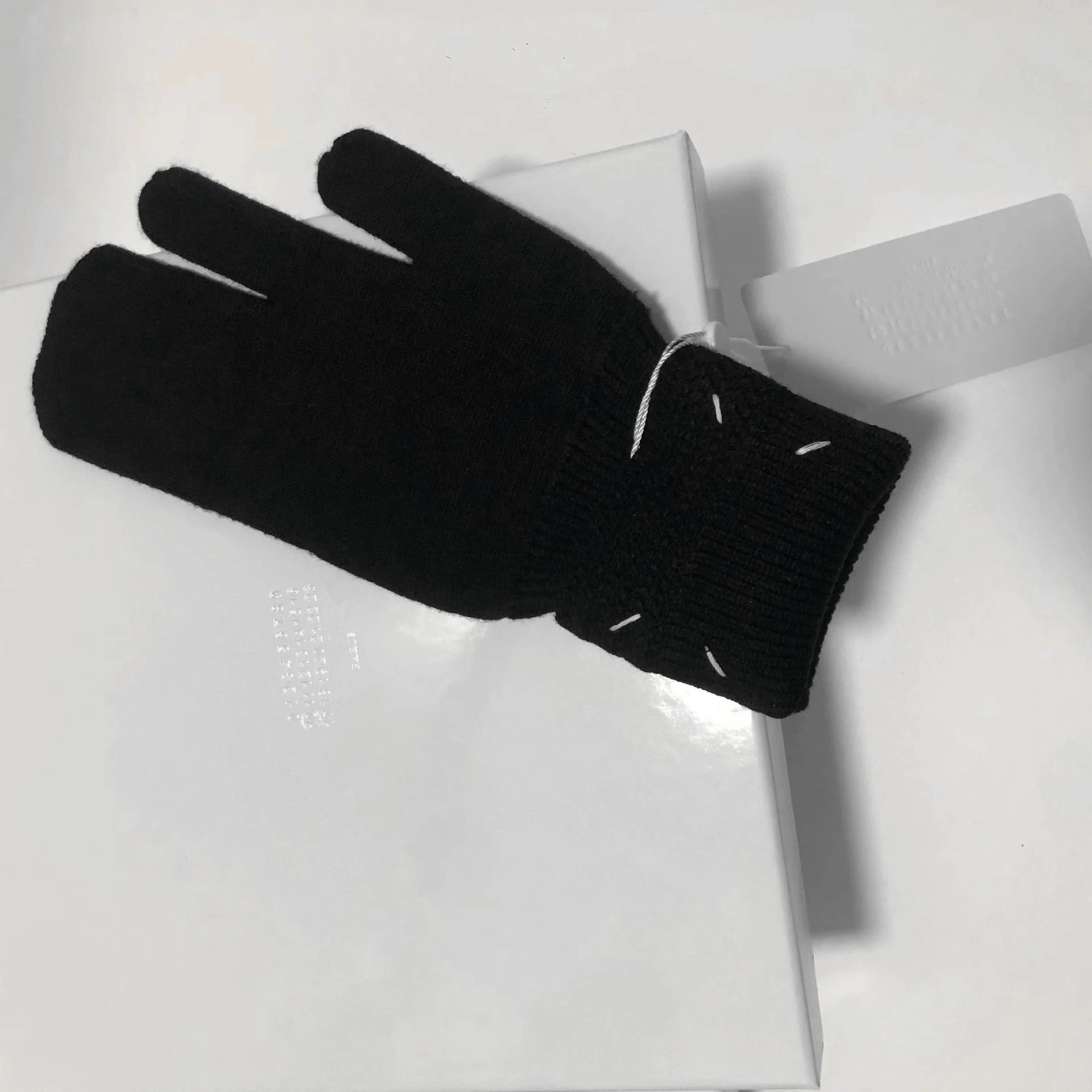 Maison Margiela Tabi Black Knit Split-Toe Gloves