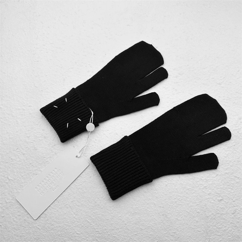 Maison Margiela Tabi Black Knit Split-Toe Gloves