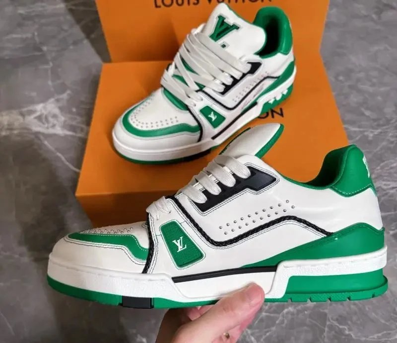 Louis Vuitton Trainer White Green Monogram Sneakers