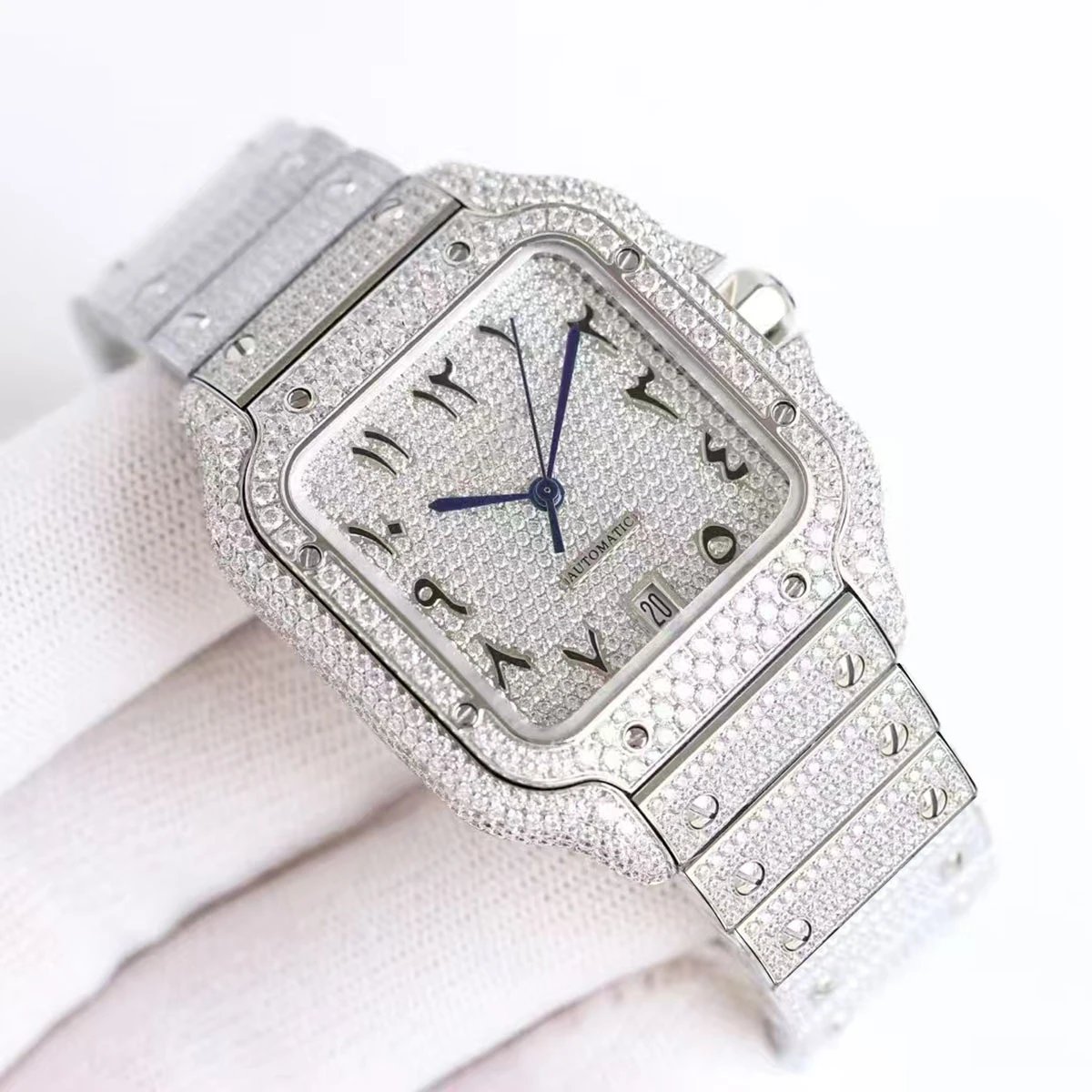 Cartier Santos Square White Gold Diamond Encrusted Luxury Watch
