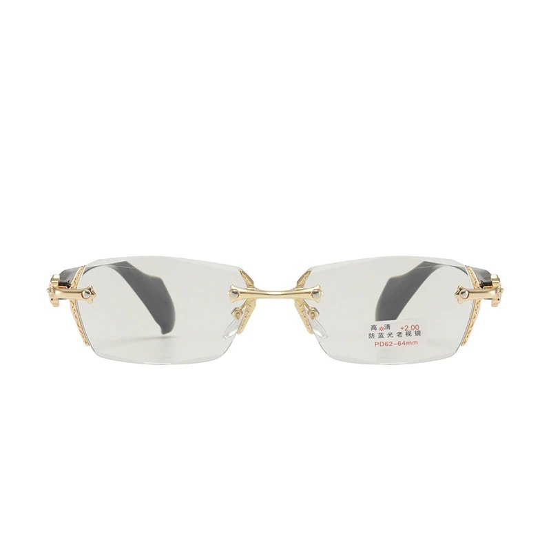 Gold-Trimmed Black Rimless Eyeglasses Vintage Style