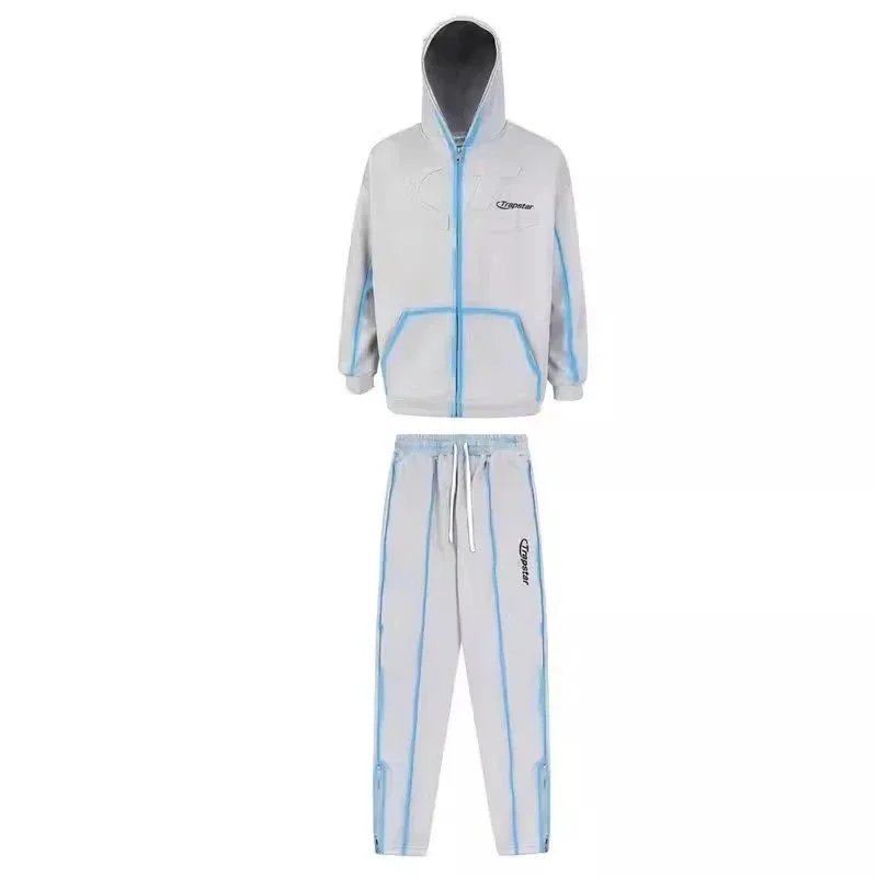 Triposter Zip-Up Hoodie And Jogger Pants Set Light Gray Blue Sporty
