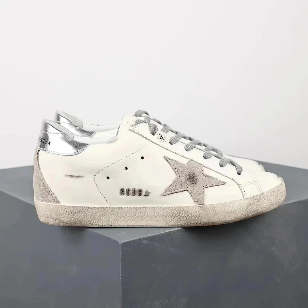 Golden Goose Superstar White Navy Blue Distressed Sneakers