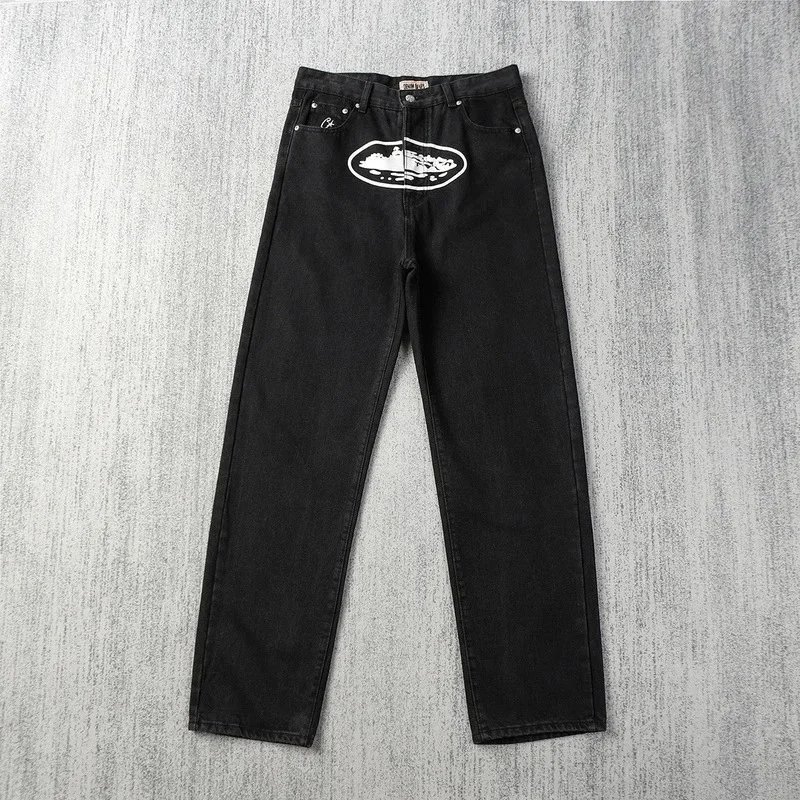 Denim Jeans Light Blue Black Straight Fit
