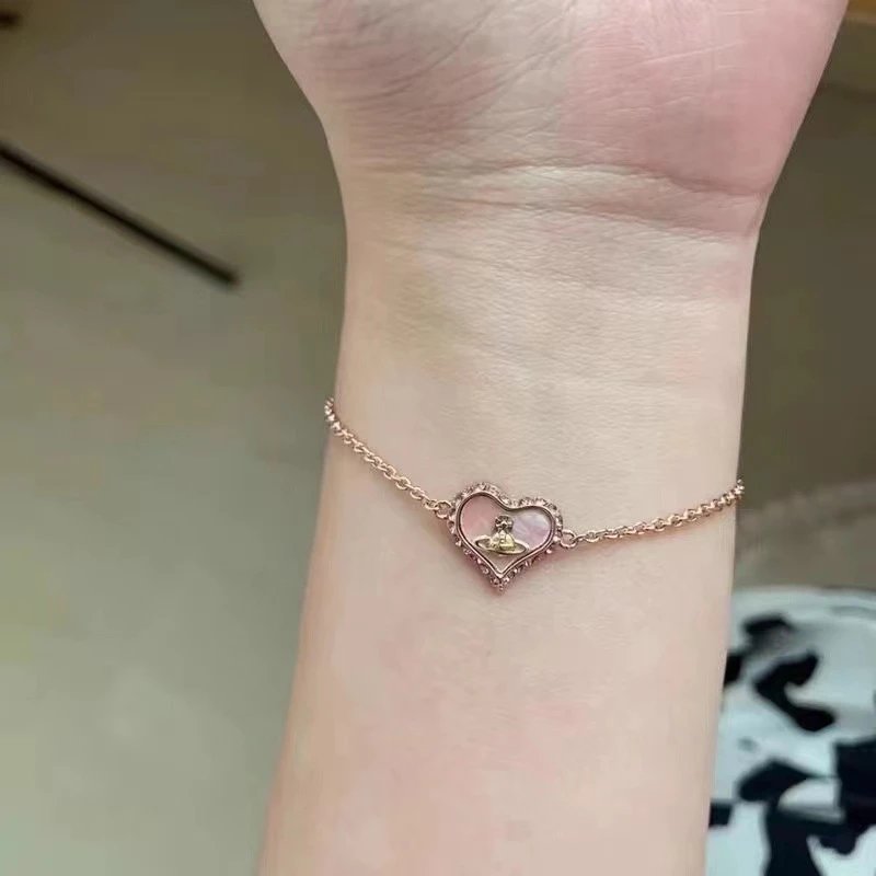 Vivienne Westwood Heart Pink Mother Of Pearl Charm Bracelet