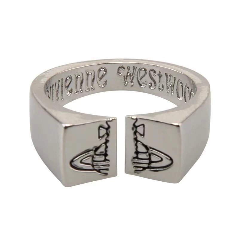 Silver Square Engraved Ring Black Matte Nail Art