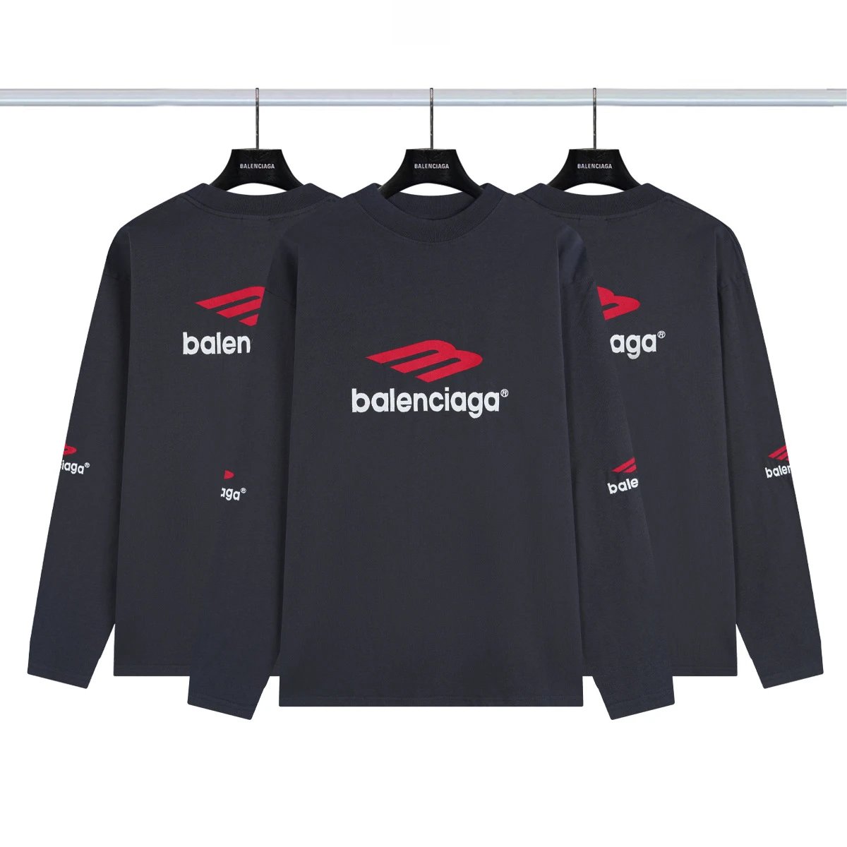Balenciaga Logo Print Charcoal Grey Streetwear Long Sleeve T-Shirt