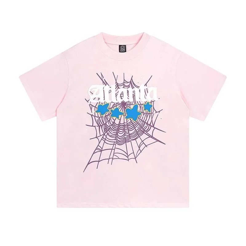 Spider Web Graphic Print Black Pink Brown Red Olive Light Pink T-Shirt
