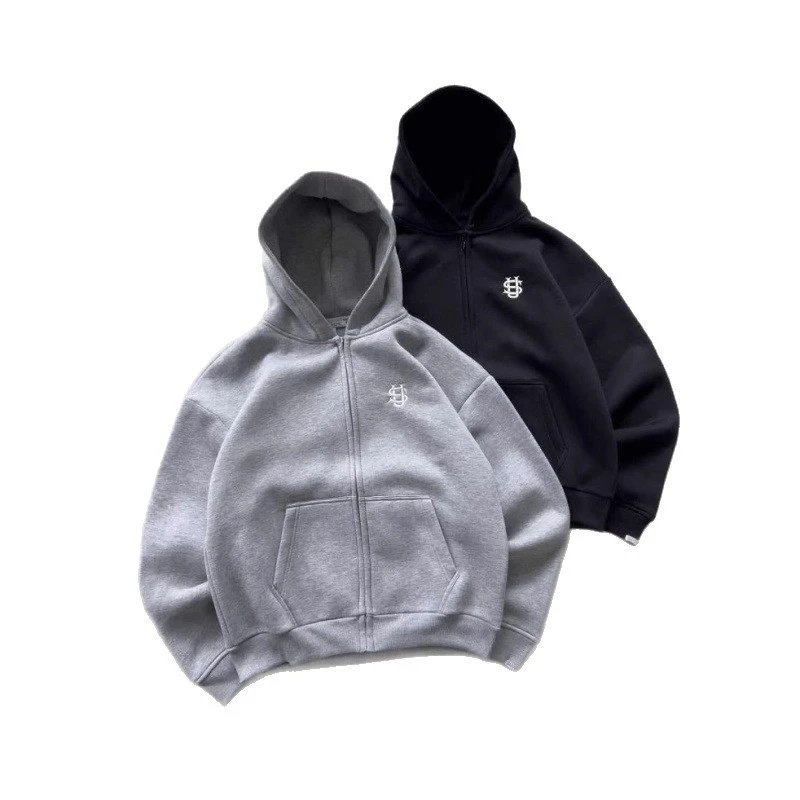 Crop Hoodie and Jogger Set Gray Black Streetwear