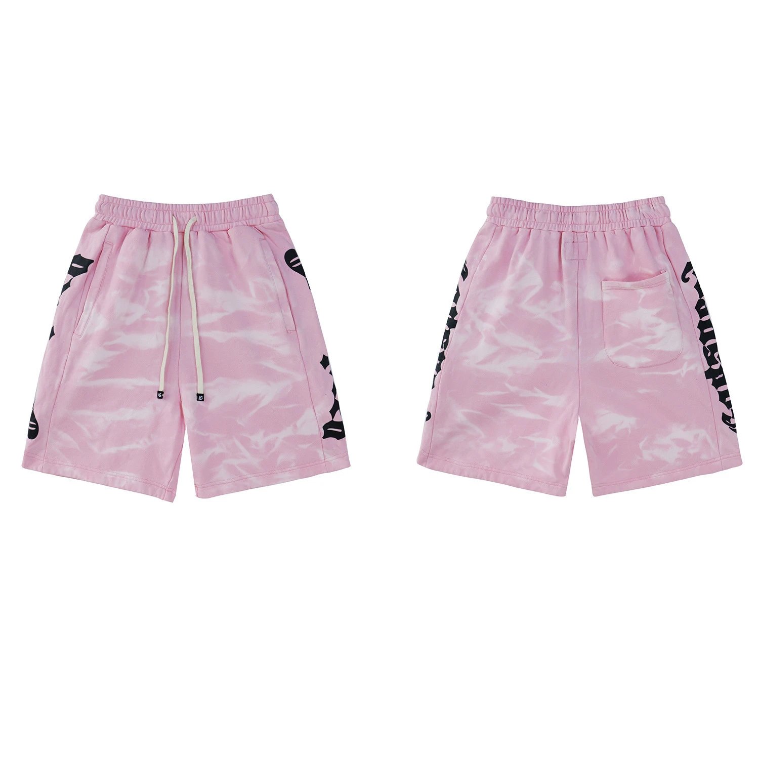 Blue Tie-Dye Print Drawstring Waist Shorts