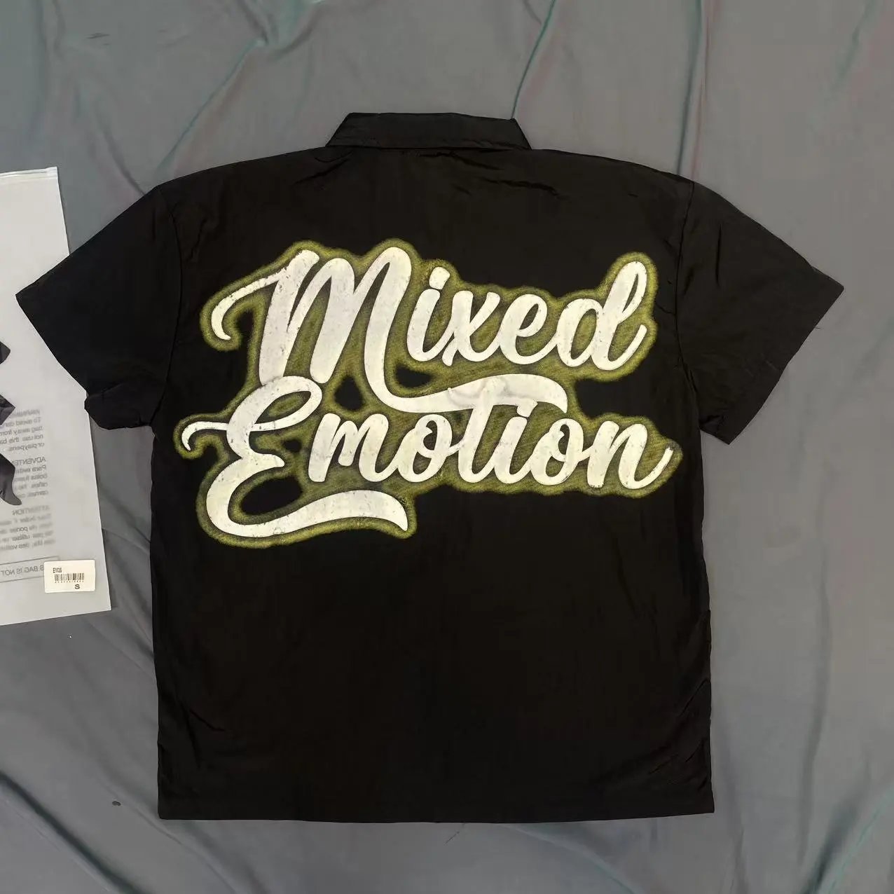 Black Short Sleeve Shirt With Mixed Emotion Graphic Print Casual