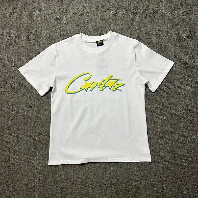 Black T-Shirt with Neon Green Yellow Script Logo Casual Tee