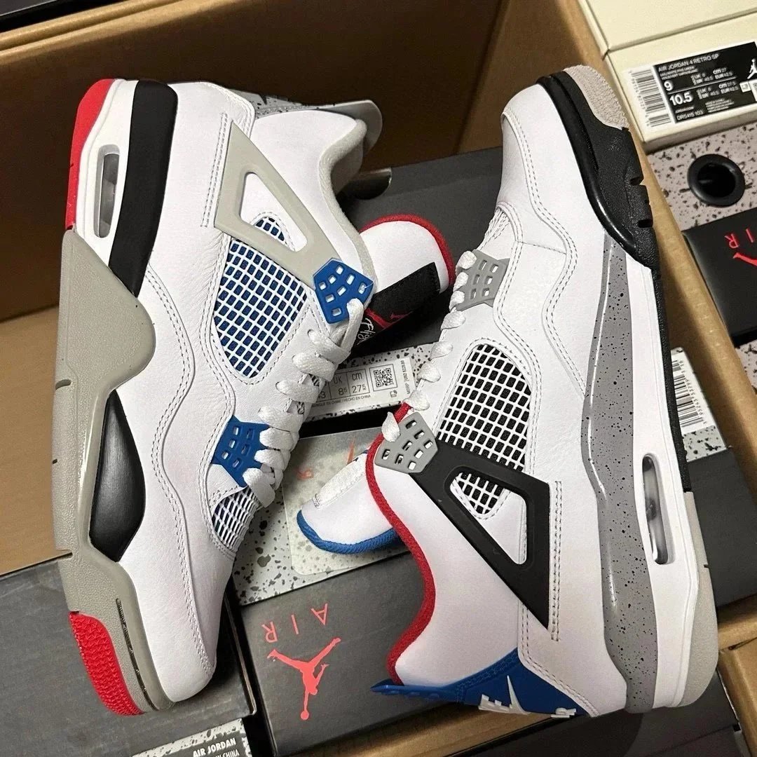 Nike Air Jordan 4 White Red Blue Retro Sneakers