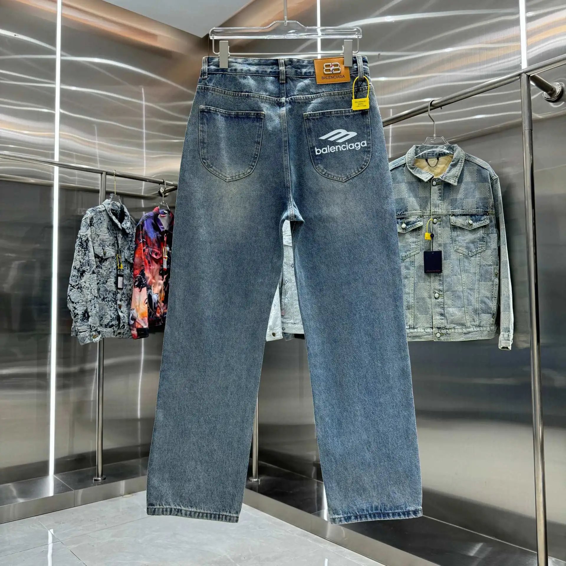 Balenciaga Logo Print Black Straight Fit Jeans